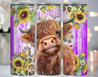 COW SUNFLOWERS PURPLE  (FULLY MADE TUMBLER WITH SUBLIMATION)