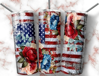 RED WHITE AND BLUE FLOWERS  (TUMBLER)